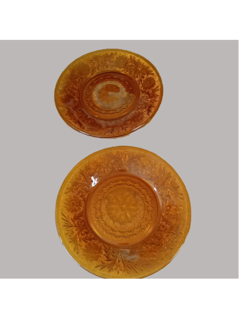 Indiana Glass Tiara Sandwich Amber Dinner Plates Set 9" Vintage